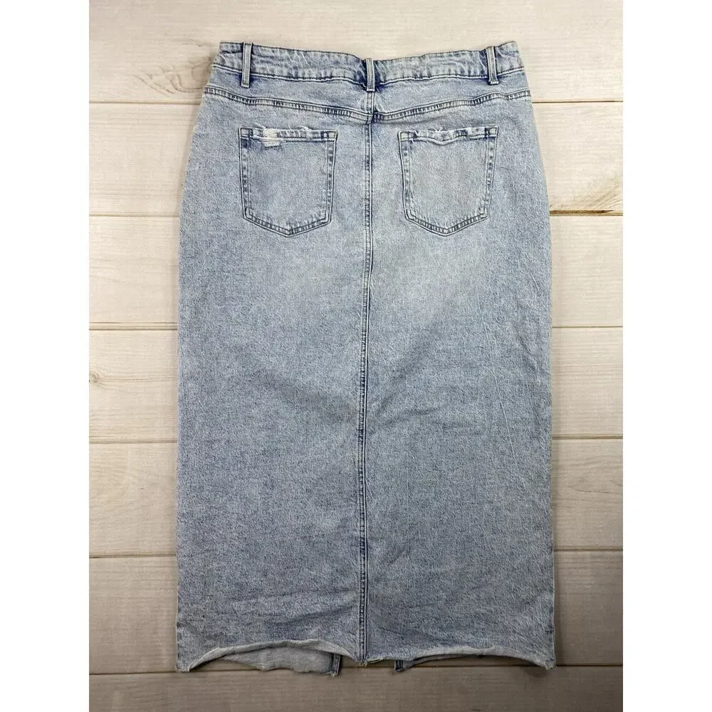 Maurices M Jeans Skirt Womens 16 Acid Wash Slit in Front Stretch Denim Midi Y2K